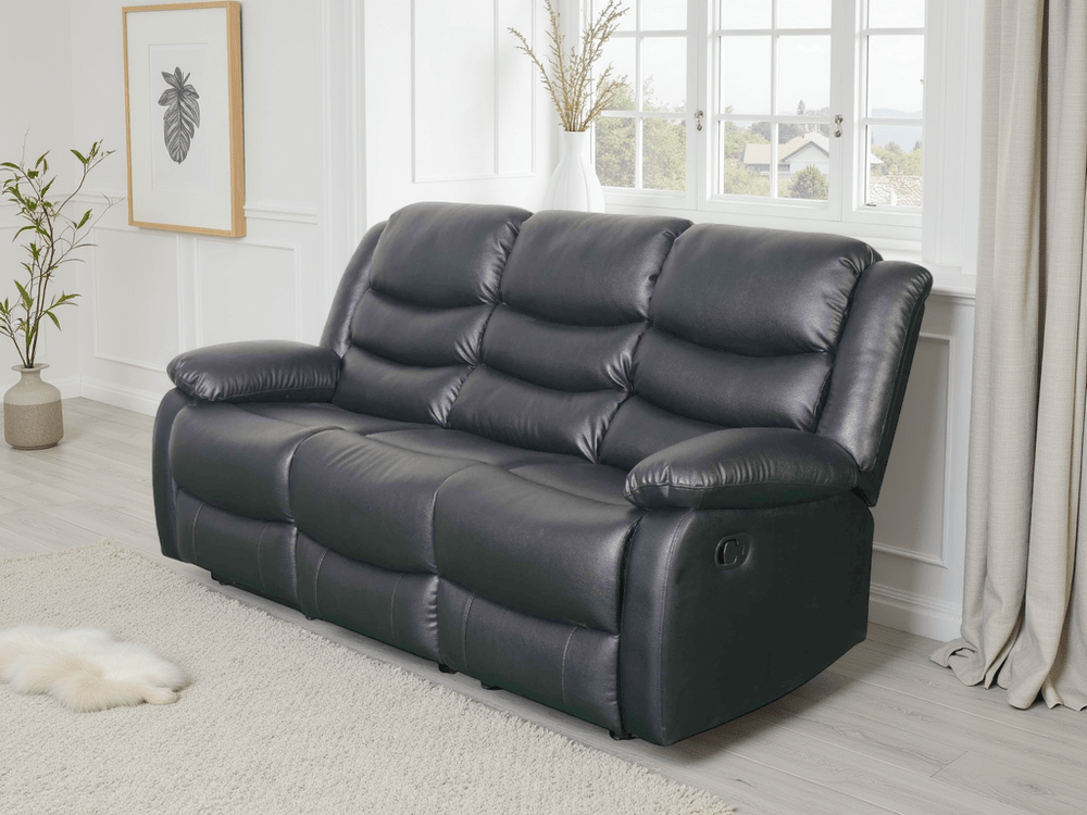 Conrad Manual Recliner Sofa Black 3 Seater - XShowhome Limited - Xshowhome