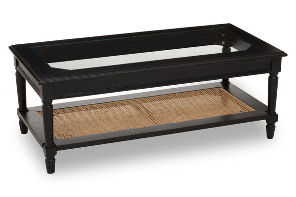 Corso Black Coffee Table with Rattan Shelf - Canwell Interiors Limited - Xshowhome