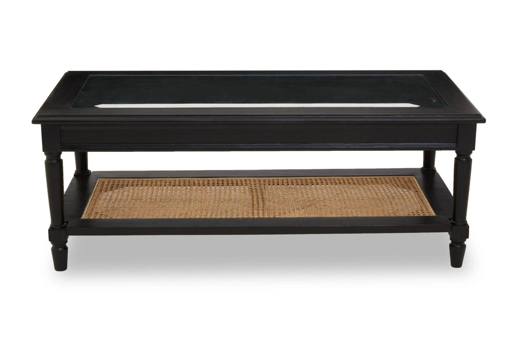 Corso Black Coffee Table with Rattan Shelf - XShowhome Limited - Xshowhome