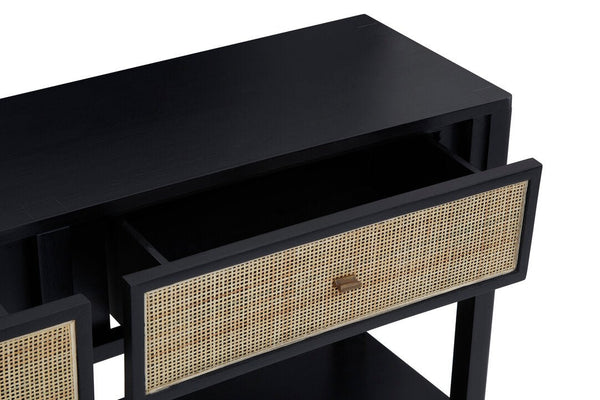 Corso Black Console Table with Rattan Drawers - Canwell Interiors Limited - Xshowhome