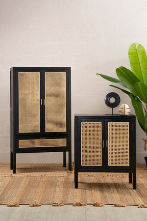 Corso Black Sideboard with Two Rattan Doors - Canwell Interiors Limited - Xshowhome