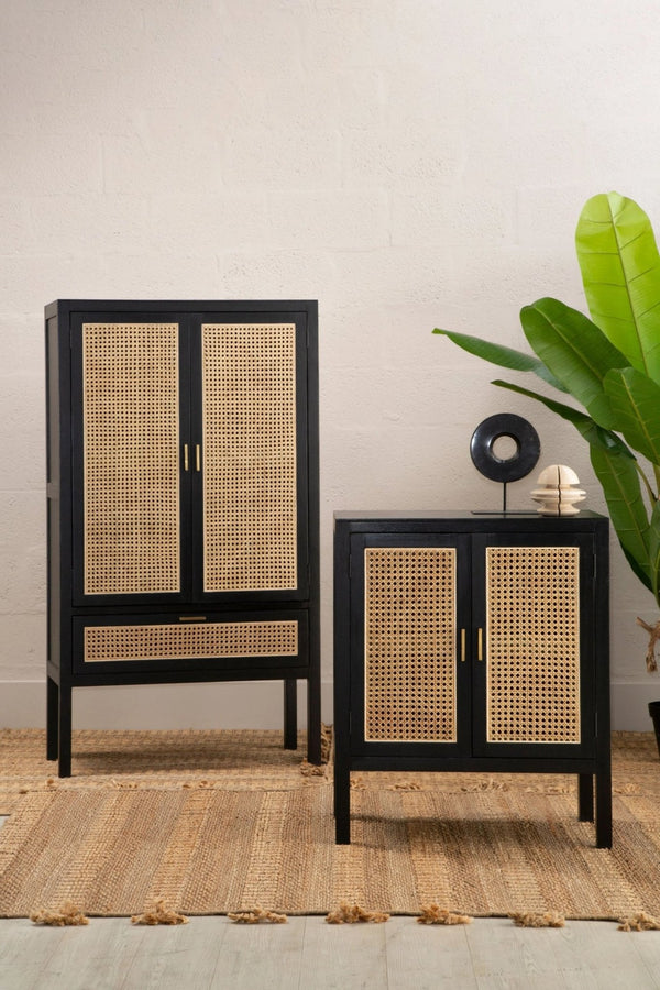 Corso Black Sideboard with Two Rattan Doors - XShowhome Limited - Xshowhome