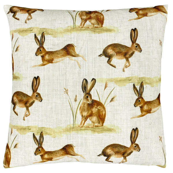 Country Running Hares 43x43 Feather Filled Cushion Multi - Canwell Interiors Limited - Riva
