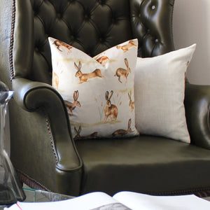 Country Running Hares 43x43 Feather Filled Cushion Taupe - Canwell Interiors Limited - Riva