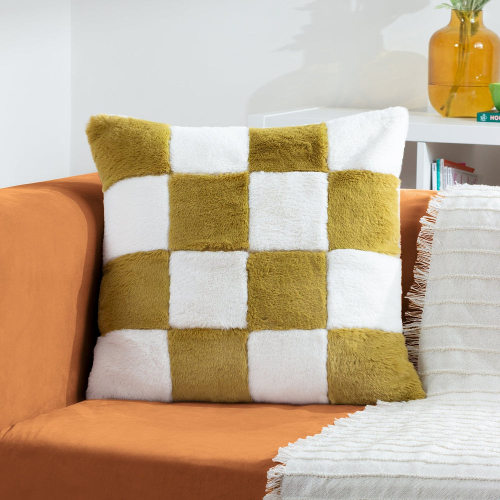 Cozee Check 50x50 Feather Filled Cushion Olive - Canwell Interiors Limited - Riva
