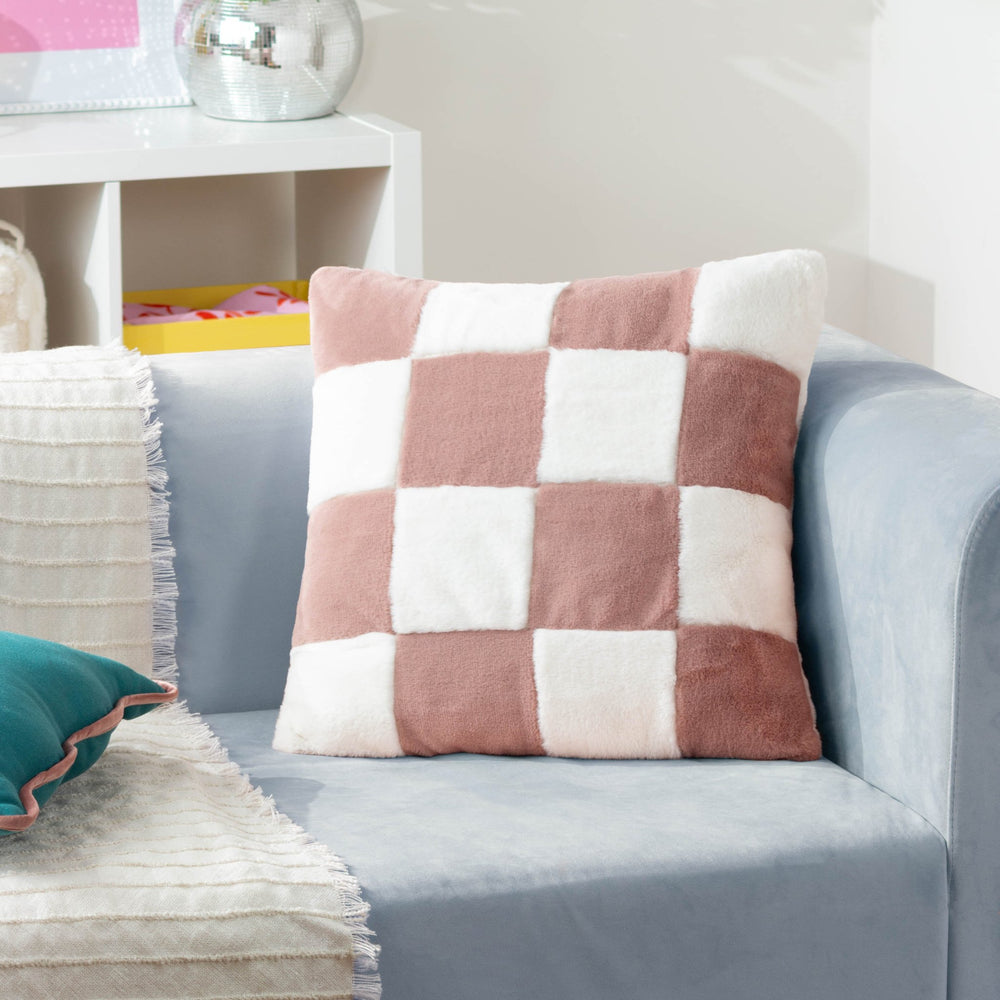 Cozee Check 50x50 Feather Filled Cushion Pink - Canwell Interiors Limited - Riva