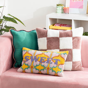 Cozee Check 50x50 Feather Filled Cushion Pink - Canwell Interiors Limited - Riva
