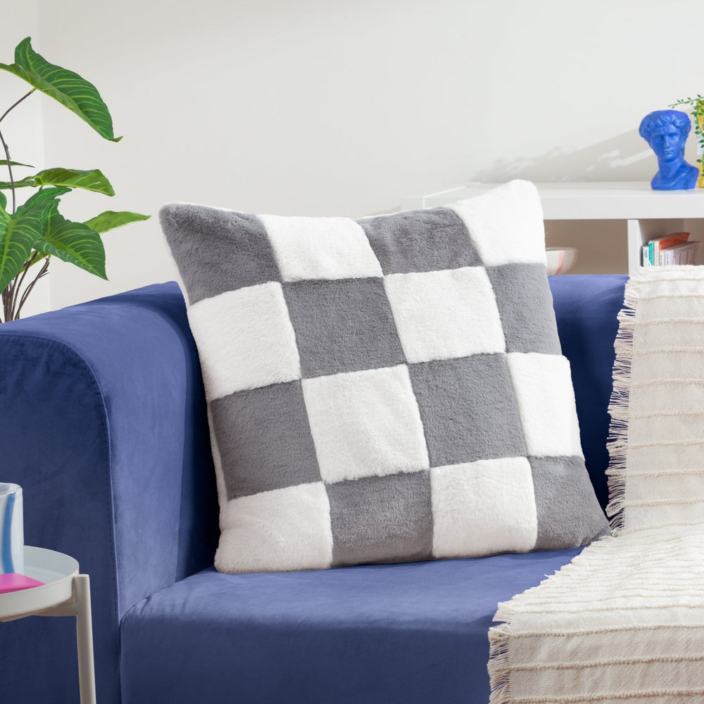 Cozee Check 50x50 Feather Filled Cushion Slate Blue - Canwell Interiors Limited - Riva
