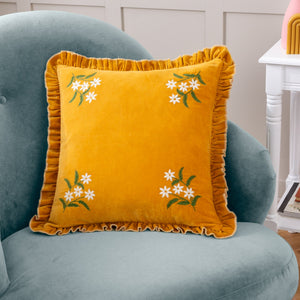 Daisy Frill 45x45 Feather Filled Cushion Gold - Canwell Interiors Limited - Riva