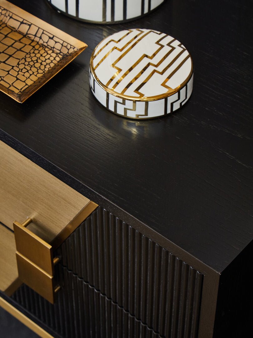 Davoli Black and Gold Two Drawer Side Table - Canwell Interiors Limited - Xshowhome