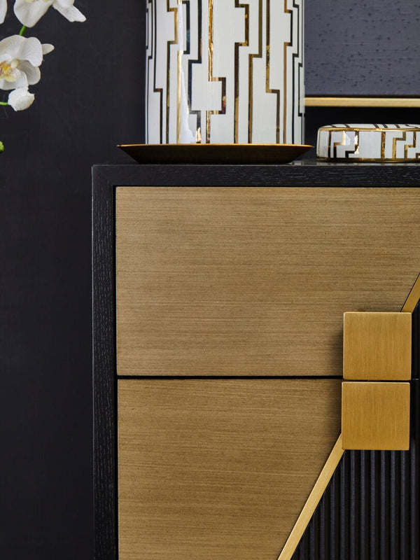 Davoli Black and Gold Two Drawer Side Table - Canwell Interiors Limited - Xshowhome