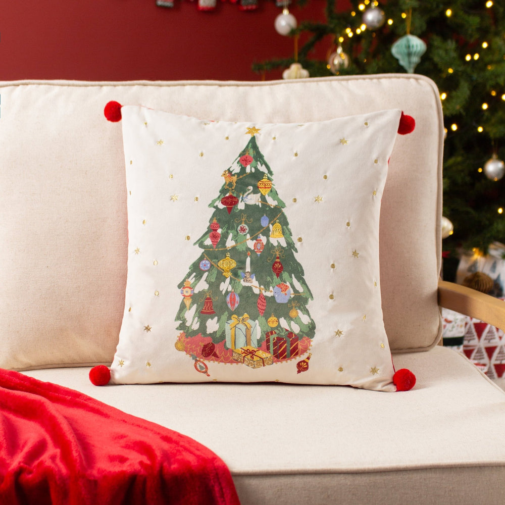 Deck the Halls Tree 43x43 Feather Filled Cushion Multi - Canwell Interiors Limited - Riva