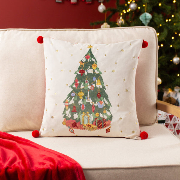 Deck the Halls Tree 43x43 Feather Filled Cushion Multi - Canwell Interiors Limited - Riva