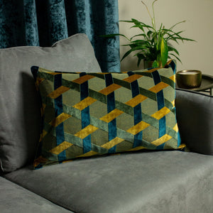 Delano 40x60 Feather Filled Cushion Teal & Gold - Canwell Interiors Limited - Riva