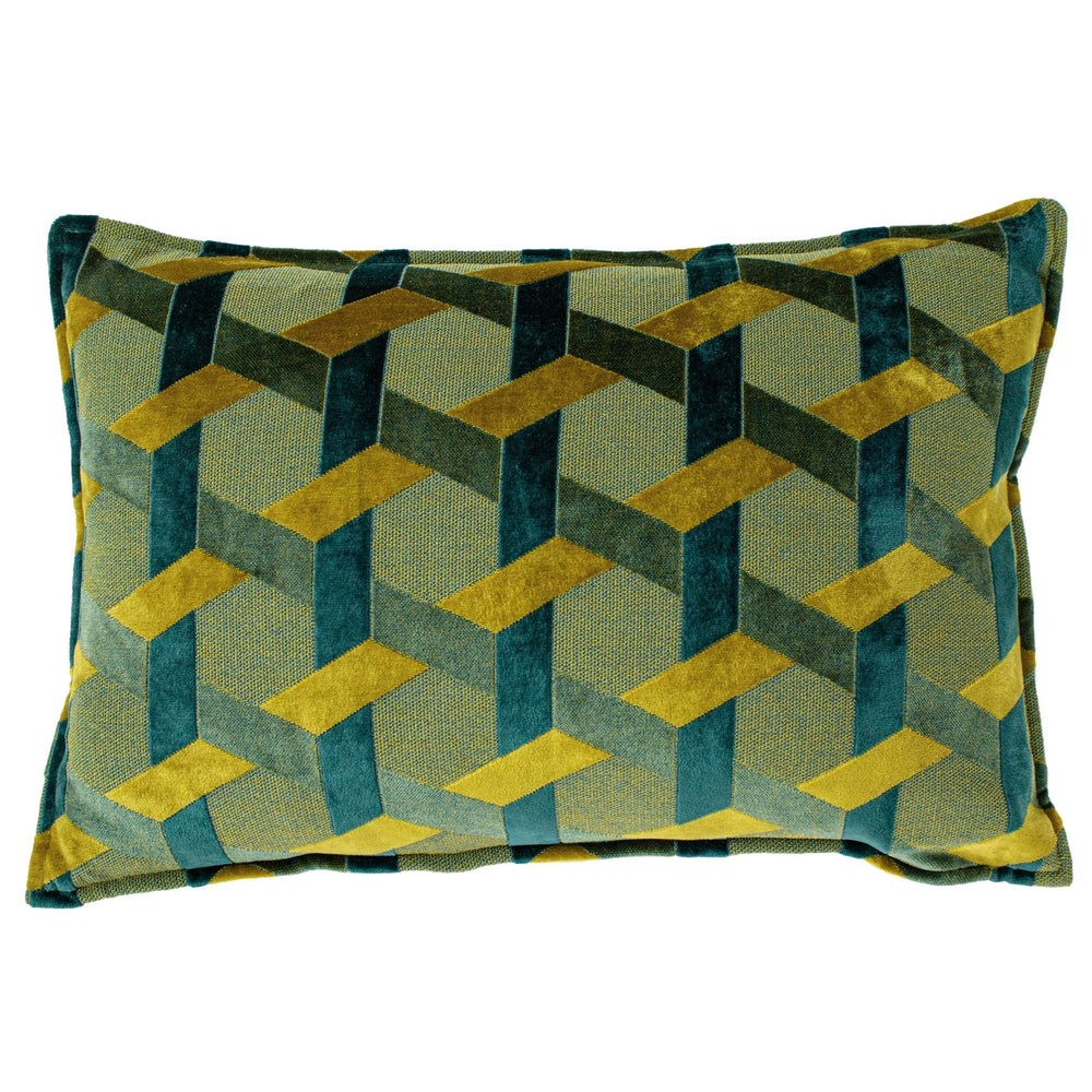Delano 40x60 Feather Filled Cushion Teal & Gold - Canwell Interiors Limited - Riva