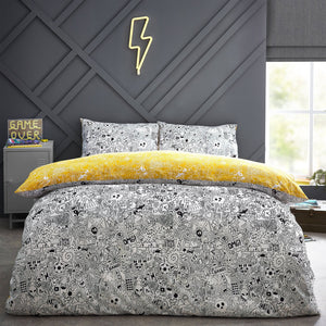 Doodles Db Duvet Set White/black - Canwell Interiors Limited - Riva