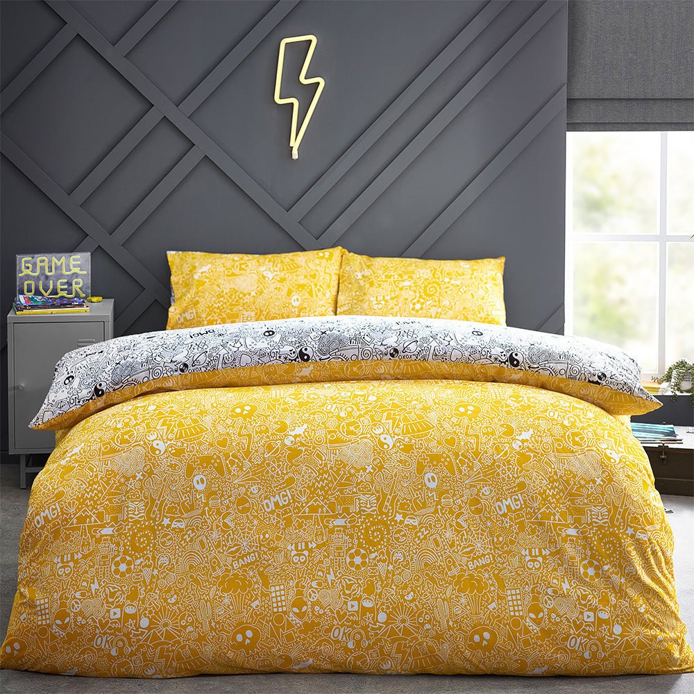 Doodles Sb Duvet Set White/black - Canwell Interiors Limited - Riva