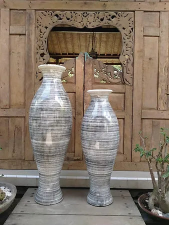 Tall Stripe Gloss Terracotta Pot (Set of 2)