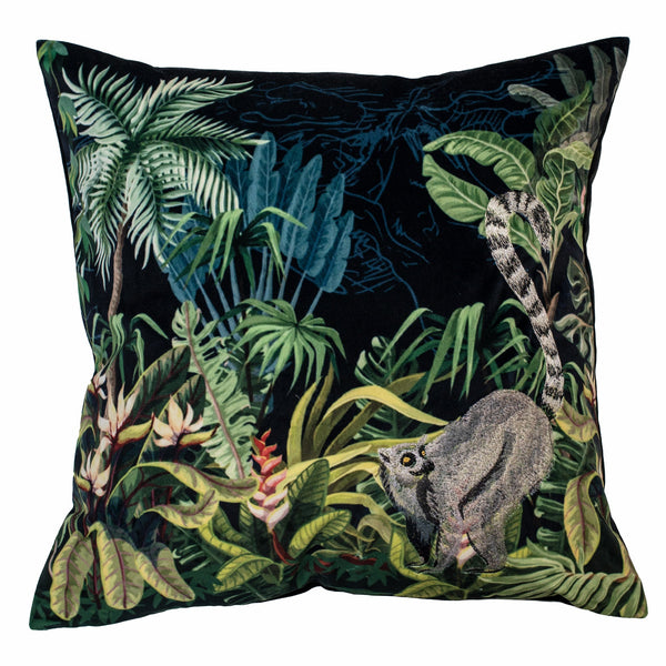 Emb Lemur on Black Velvet Cushion 45x45 - Canwell Interiors Limited - Malini