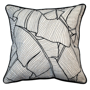 Embroidered Large Leaves Mono 45x45 - Canwell Interiors Limited - Malini