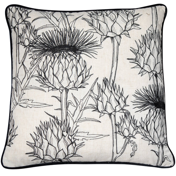 Embroidered Mono Thistle Cushion 45x45 - Canwell Interiors Limited - Malini