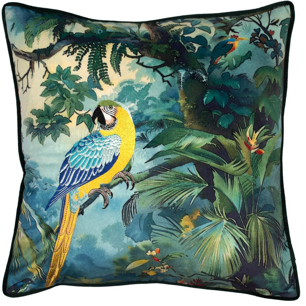 Embroidered Parrot on Velvet 45x45 - Canwell Interiors Limited - Malini