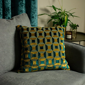 Empire 45x45 Feather Filled Cushion Teal & Gold - Canwell Interiors Limited - Riva