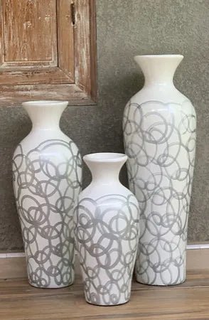 Etsa White Gloss Vase Silver Swirl - Canwell Interiors Limited - Wilde Java