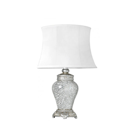 45cm PR Tbl Lmp Silver Mo 11in Ovl P.White Shd-E14-Dual Plug