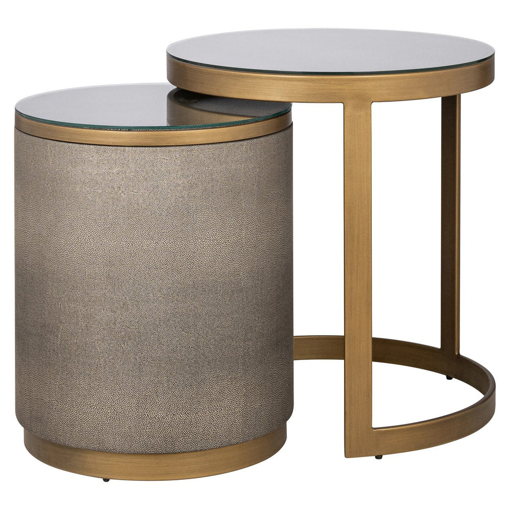 Ex - Display Bloomville End Table – Brass Shagreen incl. Glass (Set of 2) - Canwell Interiors Limited - Xshowhome
