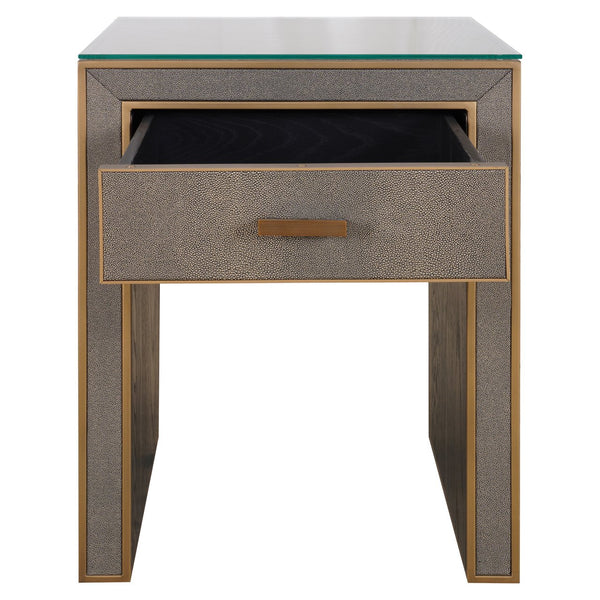 Ex - Display Bloomville Nightstand – Brass Shagreen incl. Glass Top - Canwell Interiors Limited - Xshowhome