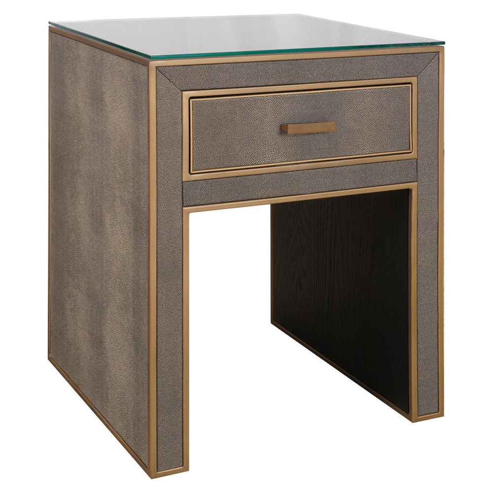 Ex - Display Bloomville Nightstand – Brass Shagreen incl. Glass Top - Canwell Interiors Limited - Xshowhome