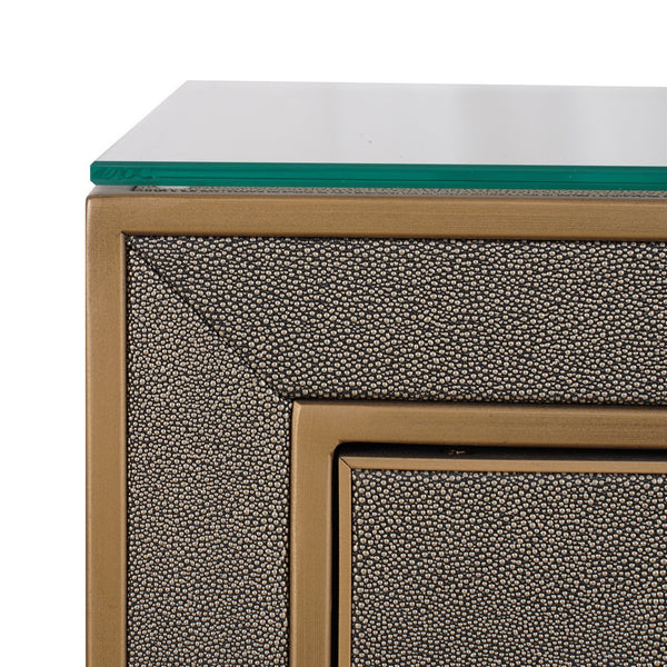Ex - Display Bloomville Nightstand – Brass Shagreen incl. Glass Top - Canwell Interiors Limited - Xshowhome
