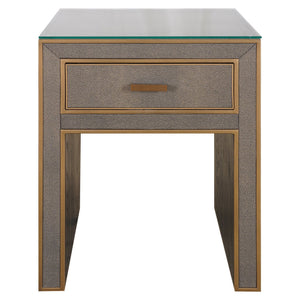 Ex - Display Bloomville Nightstand – Brass Shagreen incl. Glass Top - Canwell Interiors Limited - Xshowhome