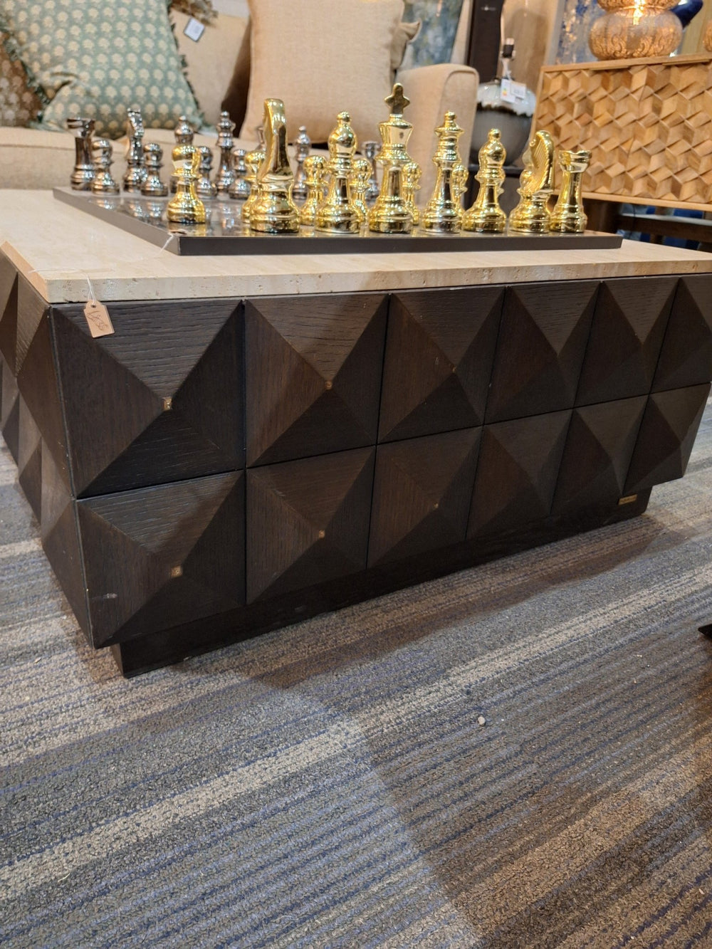 Ex-Display Claremont Coffee Table - Brown, Travertine Top (Damaged, Clearance) - XShowhome Limited - Richmond