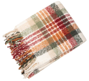 Faux Mohair Throw Orange/green Plaid 130x180 - Canwell Interiors Limited - Malini