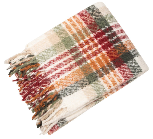 Faux Mohair Throw Orange/green Plaid 130x180 - Canwell Interiors Limited - Malini