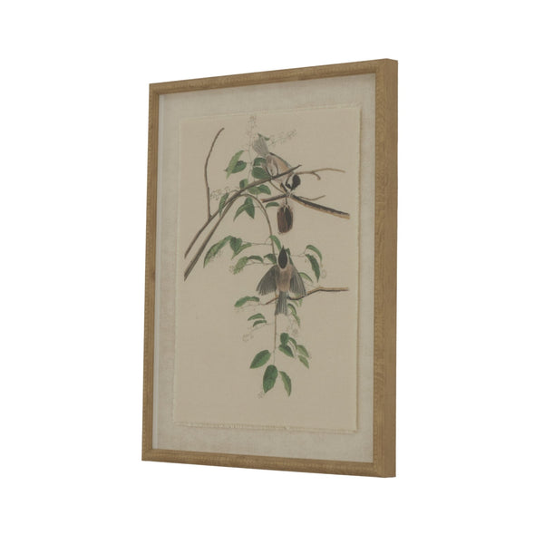 Flora & Fauna Collection Chickadees on Linen in Beaded Frame - Canwell Interiors Limited - Hills