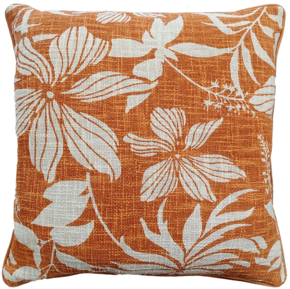 Floral Print on Loose Weave Orange 45x45 - Canwell Interiors Limited - Malini
