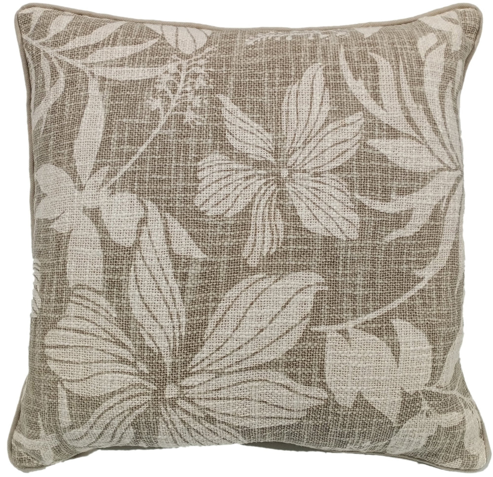 Floral Print on Loose Weave Taupe 45x45 - Canwell Interiors Limited - Malini