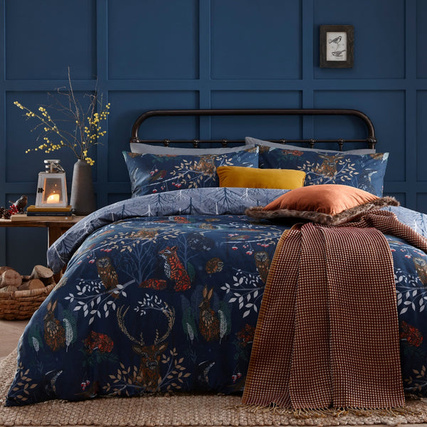 Forest Fauna Double Duvet Set Navy - Canwell Interiors Limited - Riva