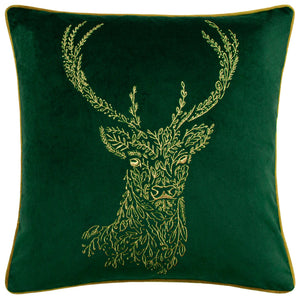Forest Fauna Stag 50x50 Feather Filled Cushion Emerald & Gold - Canwell Interiors Limited - Riva