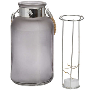 Frosted Grey Glass Lantern with Rope Detail and LED - Canwell Interiors Limited - Hills