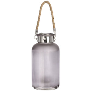 Frosted Grey Glass Lantern with Rope Detail and LED - Canwell Interiors Limited - Hills