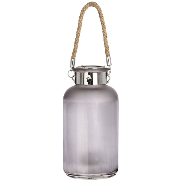 Frosted Grey Glass Lantern with Rope Detail and LED - Canwell Interiors Limited - Hills