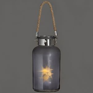 Frosted Grey Glass Lantern with Rope Detail and LED - Canwell Interiors Limited - Hills