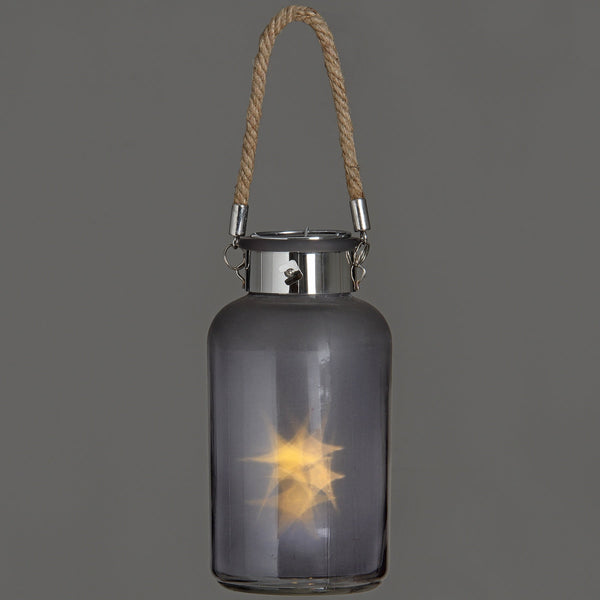 Frosted Grey Glass Lantern with Rope Detail and LED - Canwell Interiors Limited - Hills