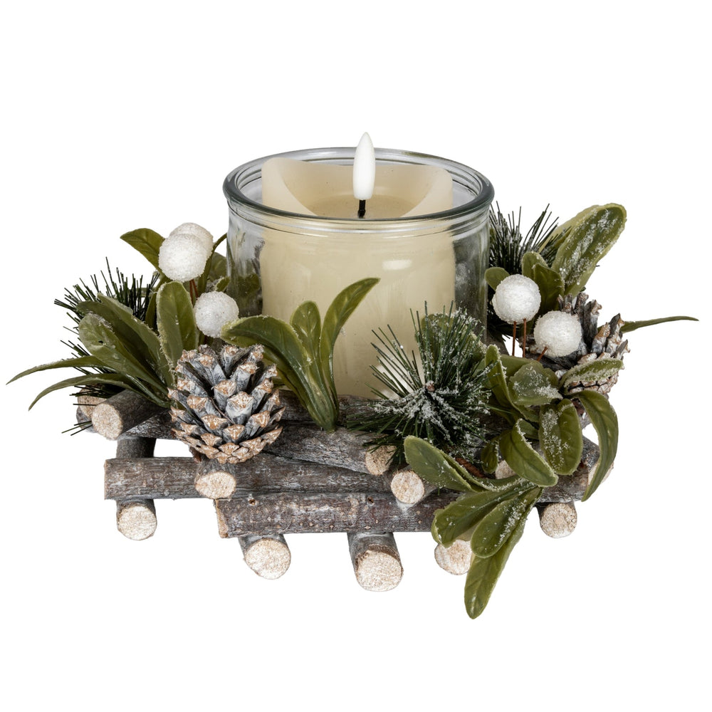 Frosted Mistletoe And Pine Candle Wreath - Canwell Interiors Limited - Hills