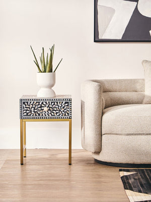 Fusion 1 Drawer Side Table with Bone Inlay - Canwell Interiors Limited - Xshowhome