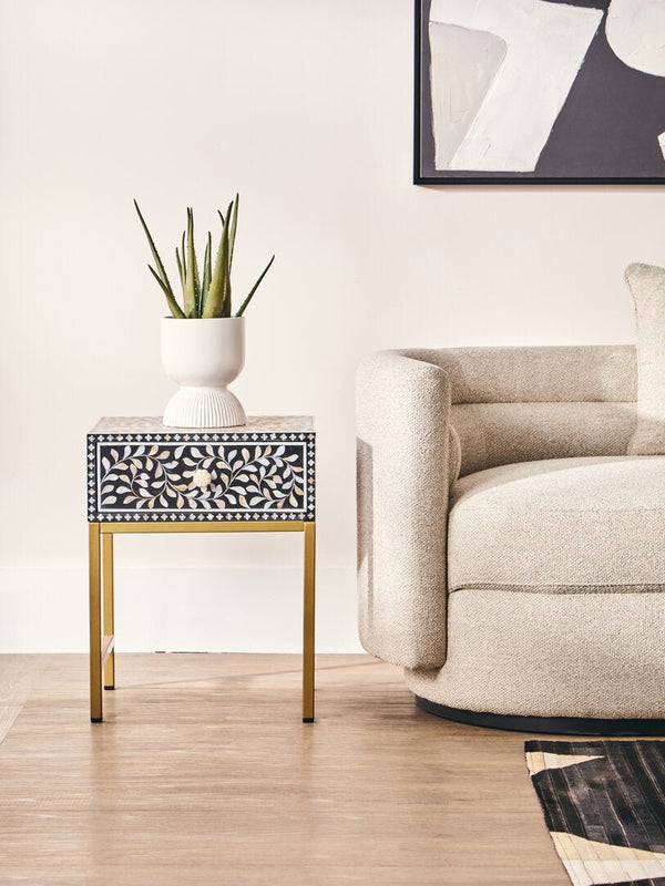 Fusion 1 Drawer Side Table with Bone Inlay - Canwell Interiors Limited - Xshowhome